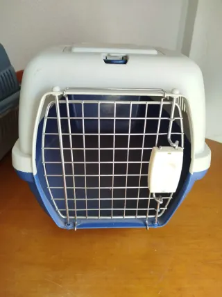 Transportín para mascotas azul y blanco