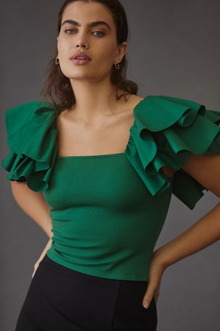 Top verde de Anthropologie, XS