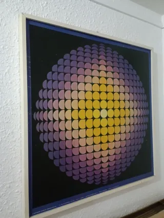 Cuadro Op Art Geométrico Morado y Amarillo