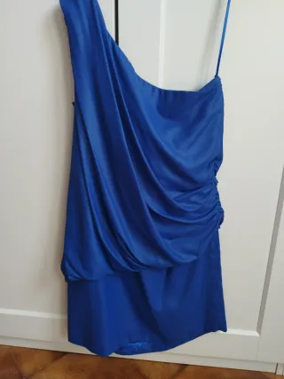 Vestido fiesta azul drapeado CABOTINE T/40