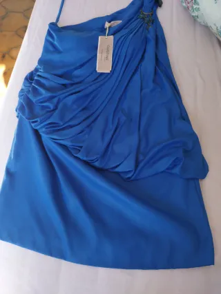 Vestido fiesta azul drapeado CABOTINE T/40