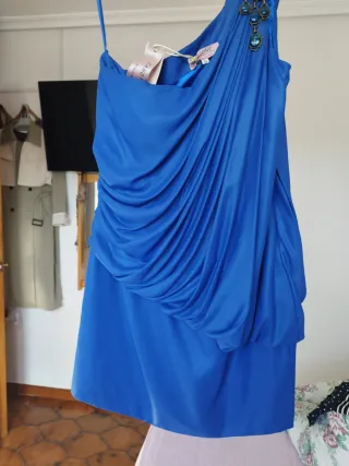 Vestido fiesta azul drapeado CABOTINE T/40