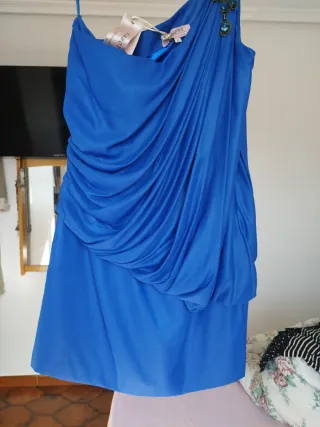 Vestido fiesta azul drapeado CABOTINE T/40