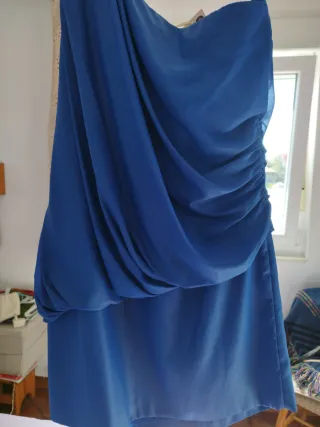 Vestido fiesta azul drapeado CABOTINE T/40