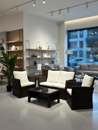 Conjunto Terraza Ratán Marrón y Blanco