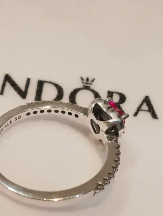 Anillo Pandora Corazón Rojo Plata Ley