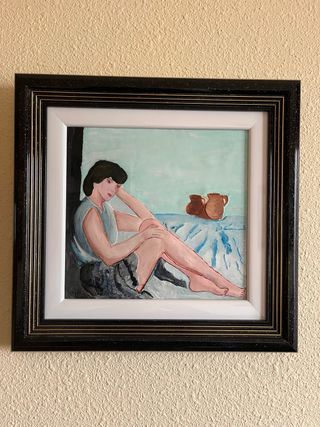 Cuadro esmalte mujer y jarras