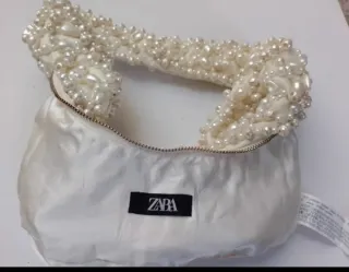 Bolso Zara perlas blanco y dorado