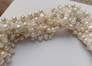 Bolso Zara perlas blanco y dorado