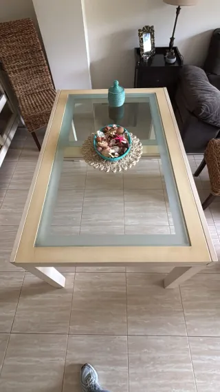 Mesa de comedor extensible cristal y madera