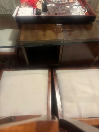 Juego comedor mesa cristal 6 sillas madera