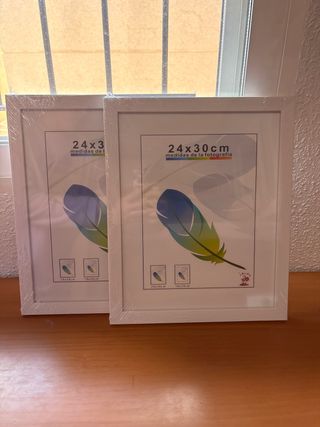 2 Marcos Fotos 24x30cm Madera Blancos