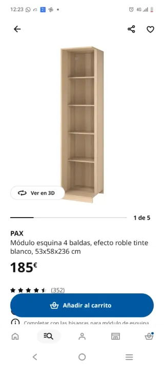 Armario PAX 4 baldas roble tinte blanco