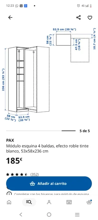 Armario PAX 4 baldas roble tinte blanco