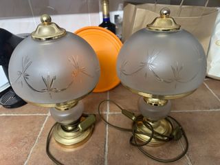 2 Lámparas Mesita Noche Cristal y Metal