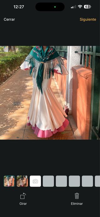 Traje de flamenca beig y rosa