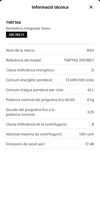 Lavadora Encastrable IKEA Seminueva