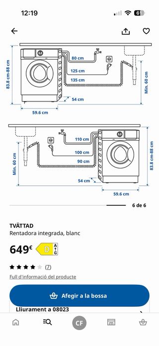 Lavadora Encastrable IKEA Seminueva