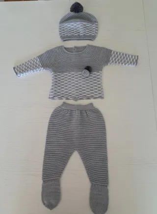 Conjunto bebé 1 mes: jersey, gorro y polainas