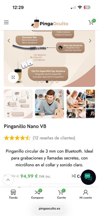 Cámara espía PingaOculto Nano V8 + Pinganillo