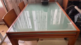 Mesa cristal extensible + 6 sillas
