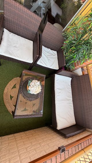 Conjunto Muebles Jardín Ratán y Cristal