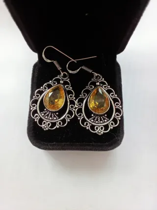 Brincos Artesanais Prata com Citrinos