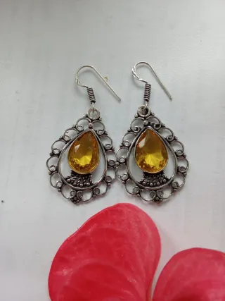 Brincos Artesanais Prata com Citrinos