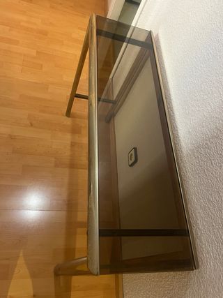 Mesa consola cristal y metal dorado