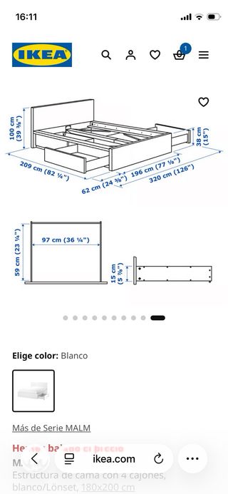 Estructura Cama MALM 180x200 con Cajones