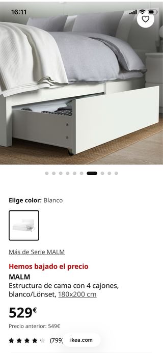 Estructura Cama MALM 180x200 con Cajones