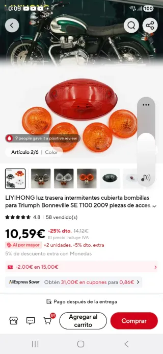 Luz trasera Triumph Thruxton 900