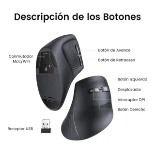 Ratón Vertical UGREEN Bluetooth 2.4G Inalámbrico