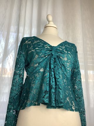 Camicetta in pizzo verde maniche lunghe