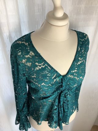 Camicetta in pizzo verde maniche lunghe