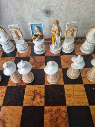 Scacchiera in pelle con pedoni in marmo Dipinti a