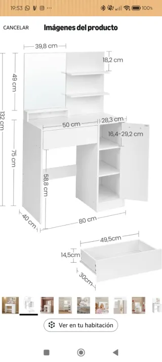 Tocador Blanco Nuevo con Espejo y Almacenamiento