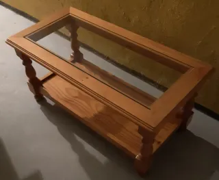 Mesa centro pino con cristal