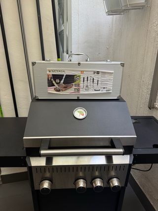 Barbacoa de gas negra y plateada