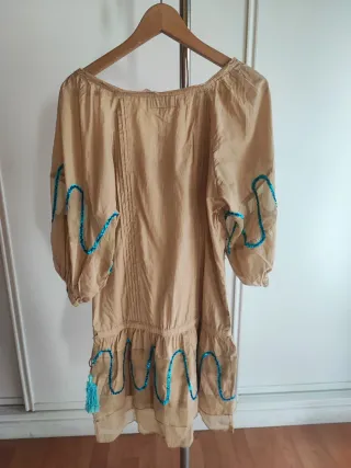 Vestido beige y turquesa nuevo Talla XS amplia