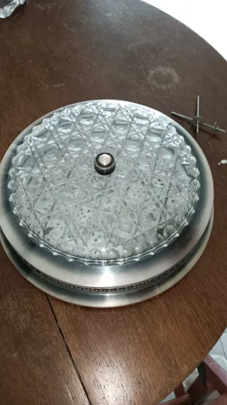Lámpara Antigua Metal y Cristal