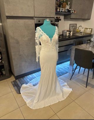 Abito da sposa sirena pizzo e fiocco taglia S