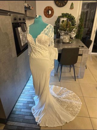 Abito da sposa sirena pizzo e fiocco taglia S