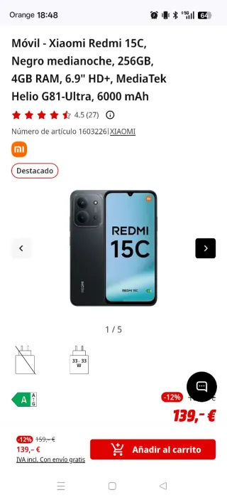 Xiaomi Redmi 15C 256GB Negro Nuevo