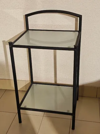 Mesita forja y cristal 2 baldas