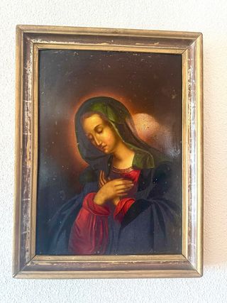 Antico olio su lamina di rame La Dolorosa