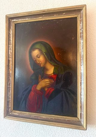 Antico olio su lamina di rame La Dolorosa