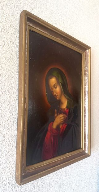 Antico olio su lamina di rame La Dolorosa