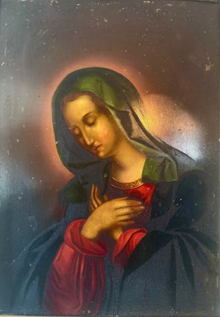 Antico olio su lamina di rame La Dolorosa