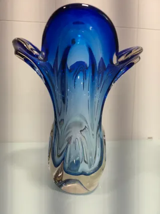 Gran jarrón Vintage Checo Azul Degradado